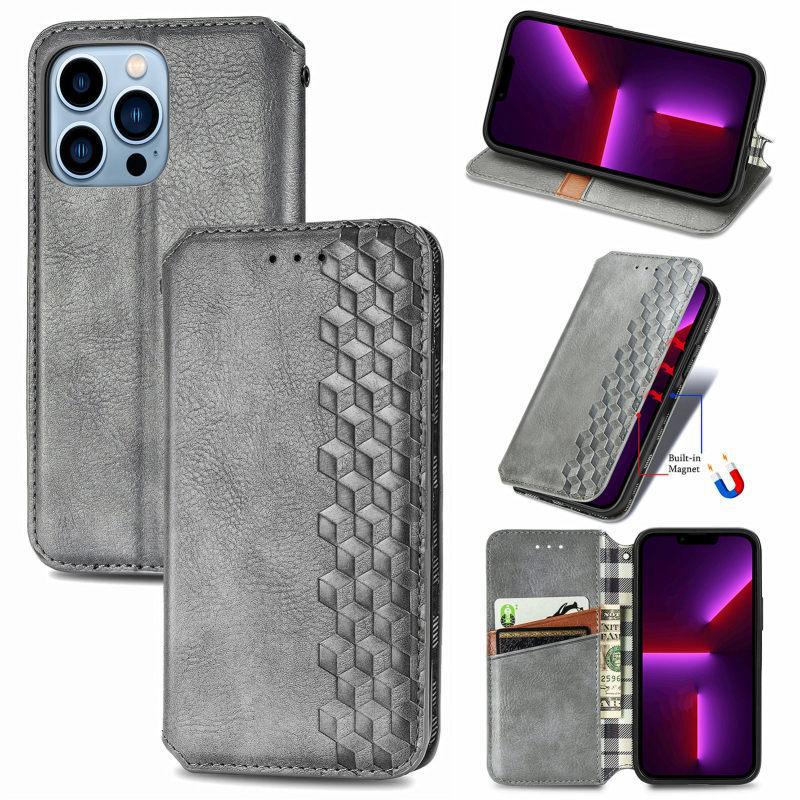 Diamond Patchwork Flip Leather Case with Magnetic Closure and Card Slot